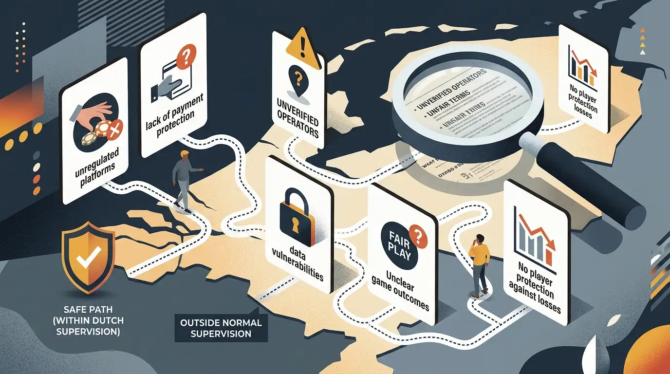 Illustratie van een risicokaart met controlepunten rond online kansspelen